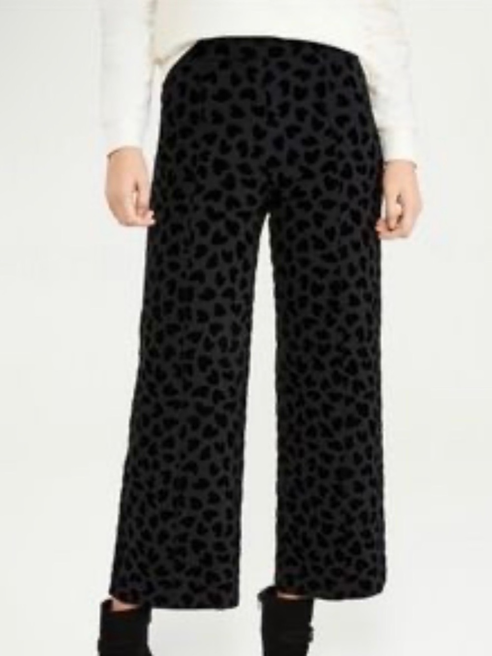 Ann Taylor High Rise Velvet Black Heart Print Dress Pants Straight Leg Size 6